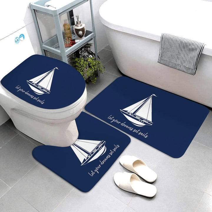 Nautical bathroom mat three-piece