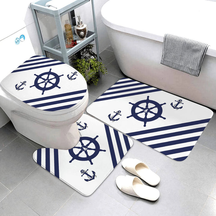 Nautical bathroom mat three-piece