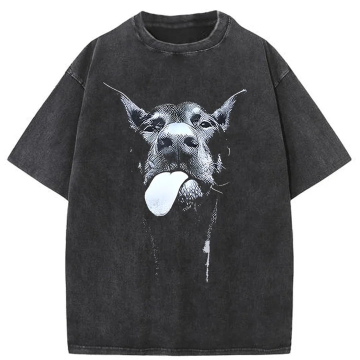 Men Gothic Letter Dog Printed T-Shirt