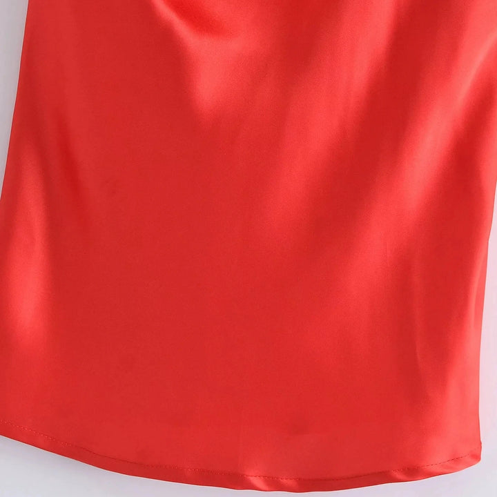 Red Satin Loose V Neck