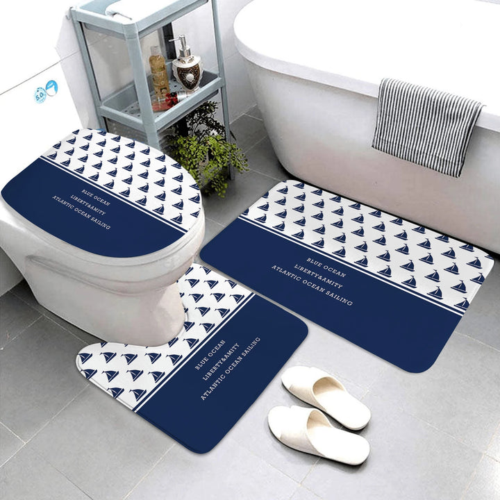 Nautical bathroom mat three-piece