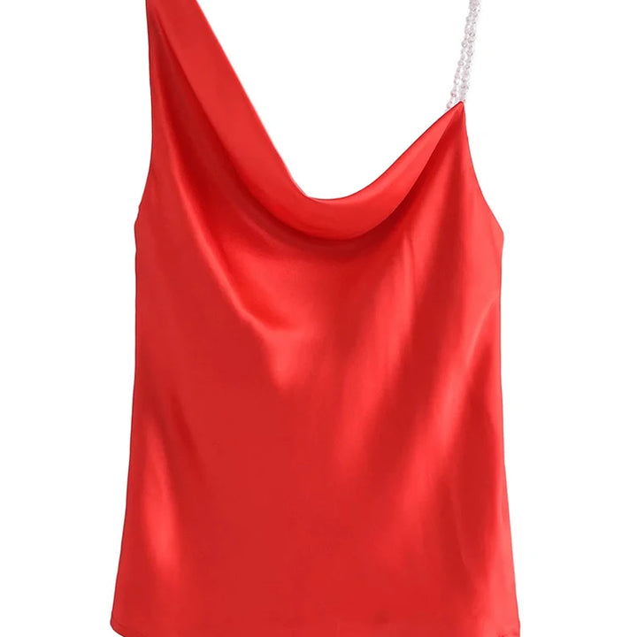 Red Satin Loose V Neck