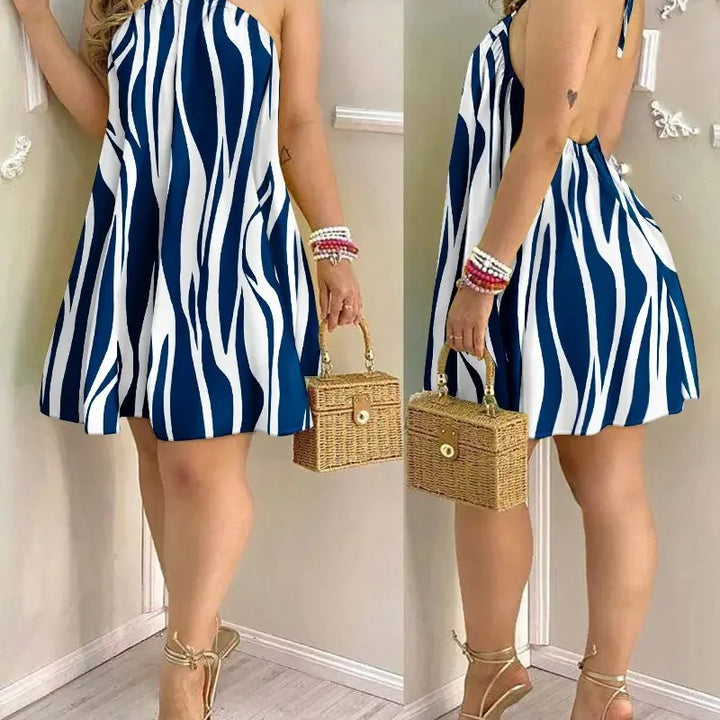 Tropical Print Halter Neck Dress