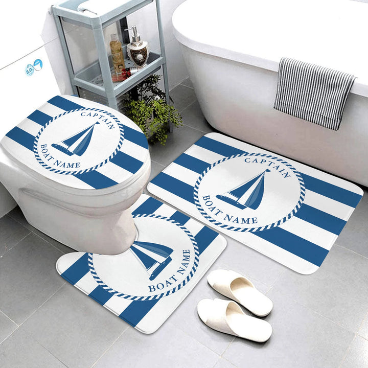 Nautical bathroom mat three-piece