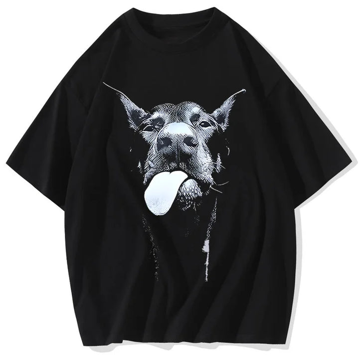 Men Gothic Letter Dog Printed T-Shirt