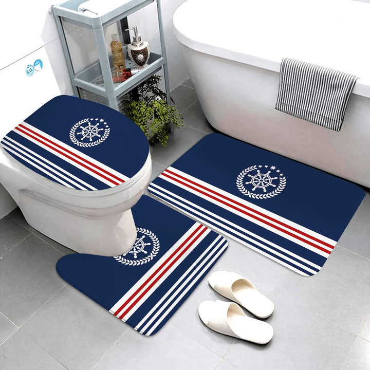 Nautical bathroom mat three-piece