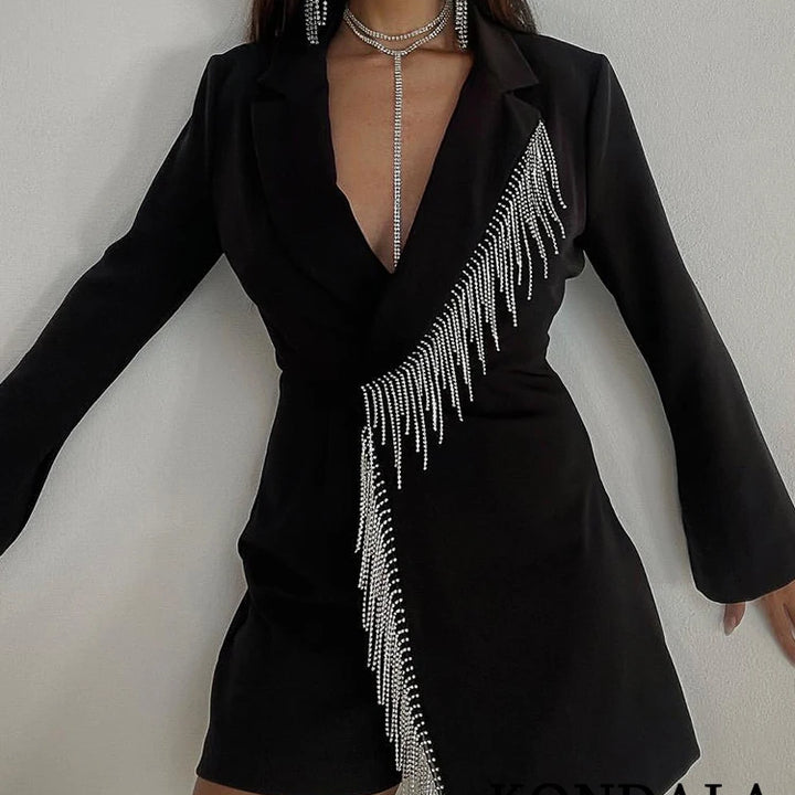 Sexy Black Jewelry Tassels Mini Party Dress