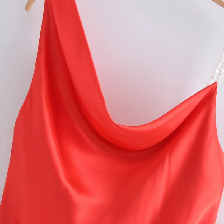 Red Satin Loose V Neck